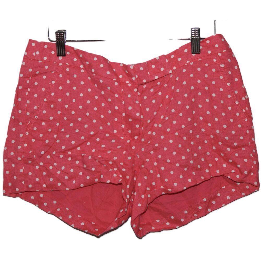 Womens J.Crew Linen Polka Dot Shorts 45848 Pink White Pockets Chino Short Size 8